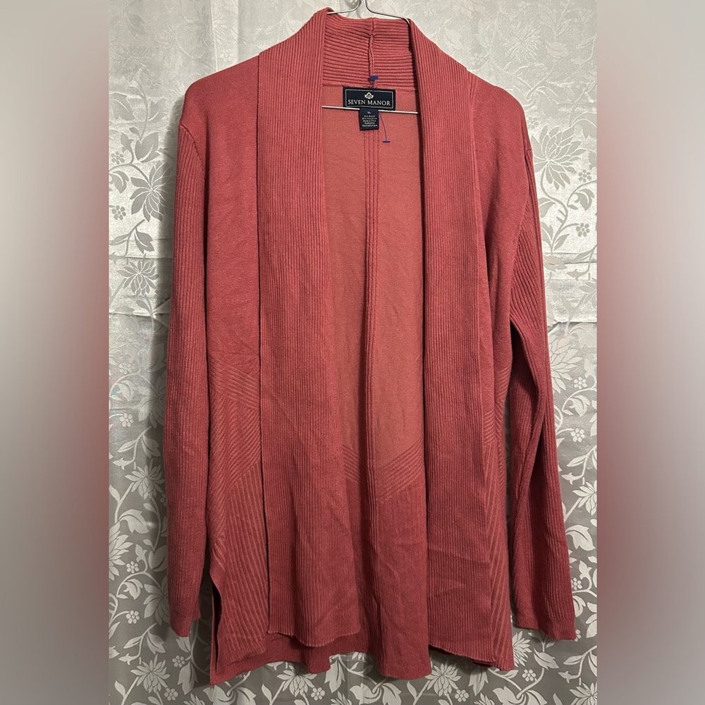 Seven Manor Women's Open Front Cardigan Sweater XL - Rose Red, Rayon Blend